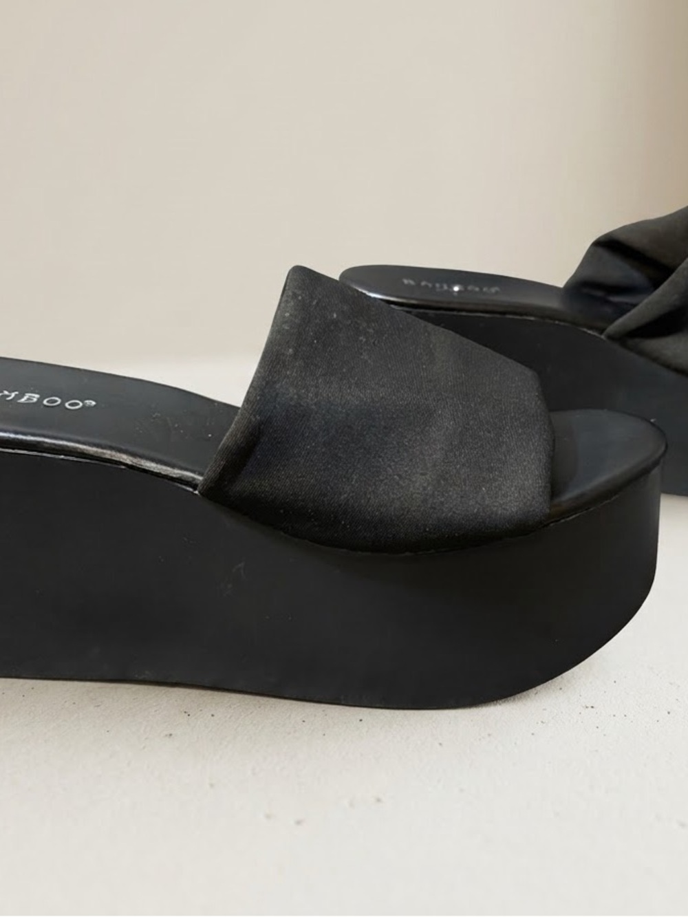BAMBOO Black Platform Slide Sandals